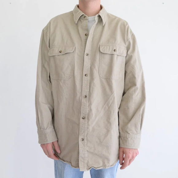 VTG Gander Mountain Guide Series Tan  100% Thick Cotton Outdoor Button Up Shirt - Picture 1 of 11